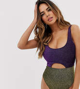 Thumbnail for your product : Wolfwhistle Wolf & Whistle Fuller Bust Exclusive cut out swimsuit in glitter lurex