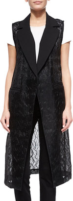 Milly Raffia Organza Sleeveless Sheer Overcoat, Black