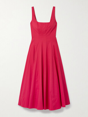 STAUD Wells Pleated Cotton-blend Poplin Midi Dress - Red