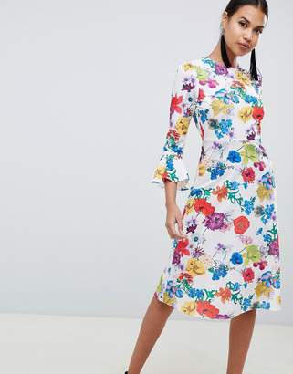 ASOS DESIGN fluted sleeve midi dress in summer floral print