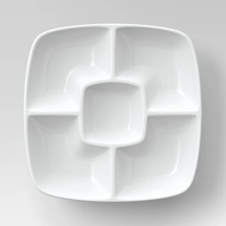 Threshold Square Porcelain Divided Serving Platter 11.5" White