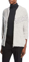 Thumbnail for your product : Brunello Cucinelli Zip-Front Chevron Knit Cashmere Cardigan with Paillettes