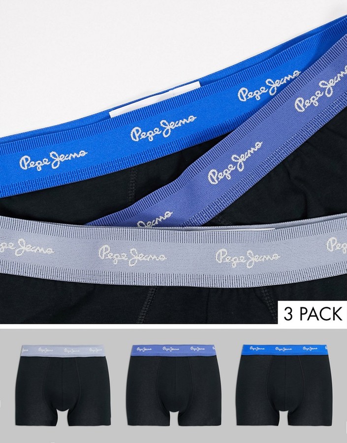 Pepe Jeans albor 3 pack trunks with blue and shadow waistbands - ShopStyle  Boxers