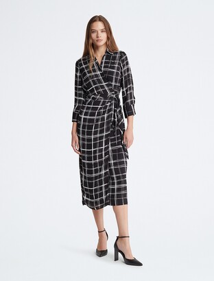 Calvin Klein Women s Wrap Plaid Maxi Dress ShopStyle