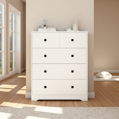 Chest Of Drawer With 5 Drawers White Color Farm Door