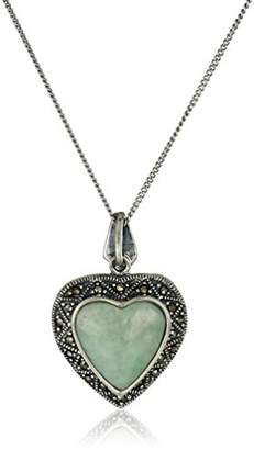 Sterling Silver Marcasite Green Heart Pendant Necklace