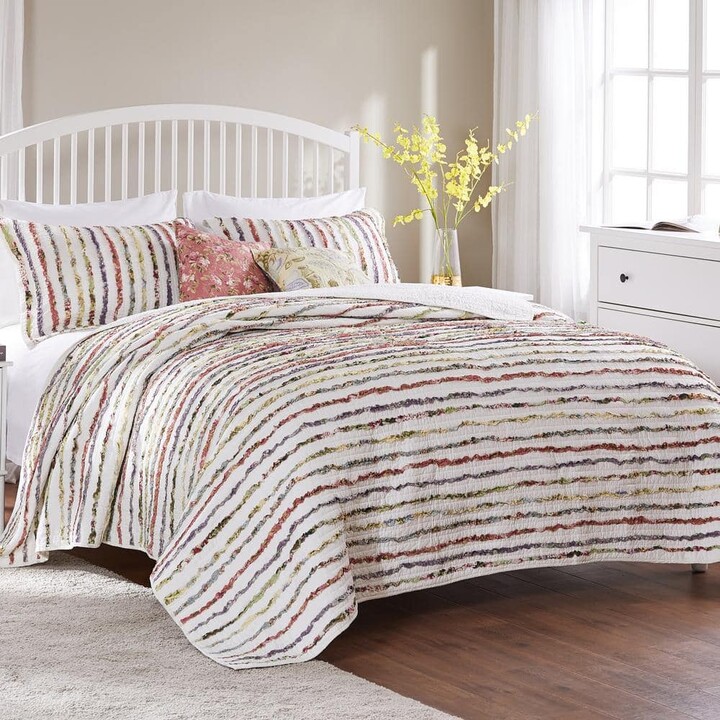 Greenland Home Fashions Bella Ruffle 5-Piece Multi Cotton King / Cal King Bonus Quilt Set