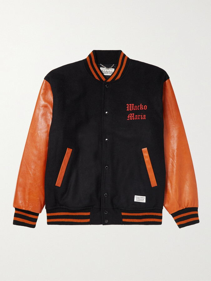 Wacko Maria Logo-Embroidered Wool-Blend Felt and Leather Bomber