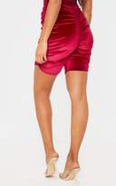 Thumbnail for your product : PrettyLittleThing Burgundy Velvet Ruched Cycle Short