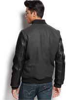 Thumbnail for your product : Sean John Mixed-Media Faux-Leather-Sleeve Baseball Jacket