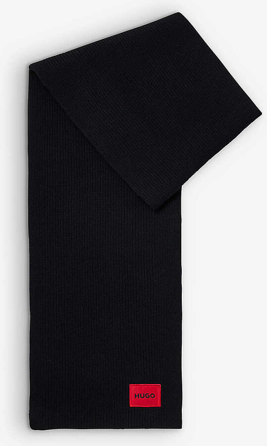 HUGO BOSS Logo labelappliqué woolblend scarf ShopStyle Scarves