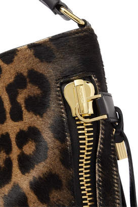 Tom Ford Alix Small Leather-trimmed Leopard-print Calf Hair Tote - Black