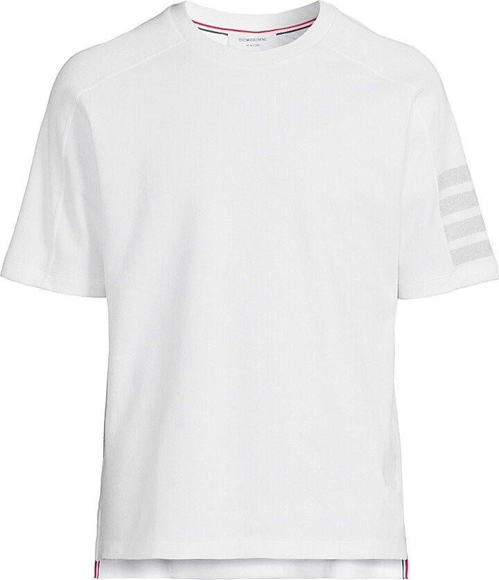 Thom Browne Men's Cotton 4-Bar Stripe T-Shirt - White - Size Small