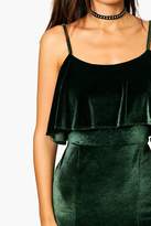 Thumbnail for your product : boohoo Maddie Velvet Frill Strappy Midi Dress