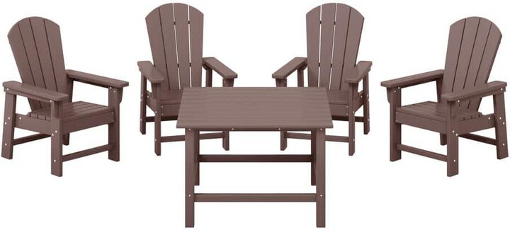 Westin Outdoor Children's Laguna Outdoor Patio All Weather Plastic 5-Piece Kids Adirondack Square Picnic Table Dining Set in Dark Brown