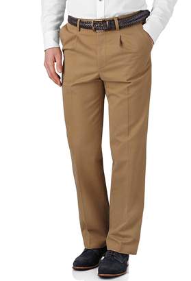 Charles Tyrwhitt Tan Classic Fit Single Pleat Weekend Cotton Chino Pants Size W36 L32