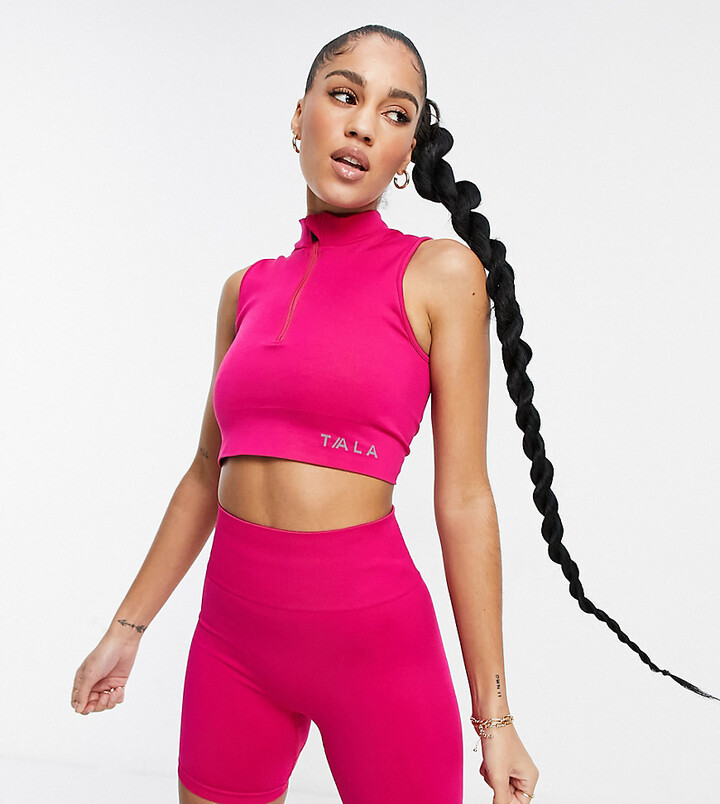 Tala Zahara medium support sports bra with half zip in pink