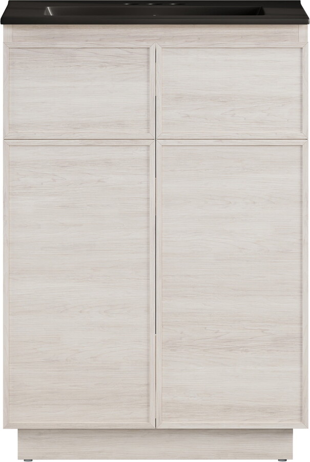 St. Tropez 24" Freestanding Bathroom Vanity in White Oak with Black 3-Hole Centerset Sink Top