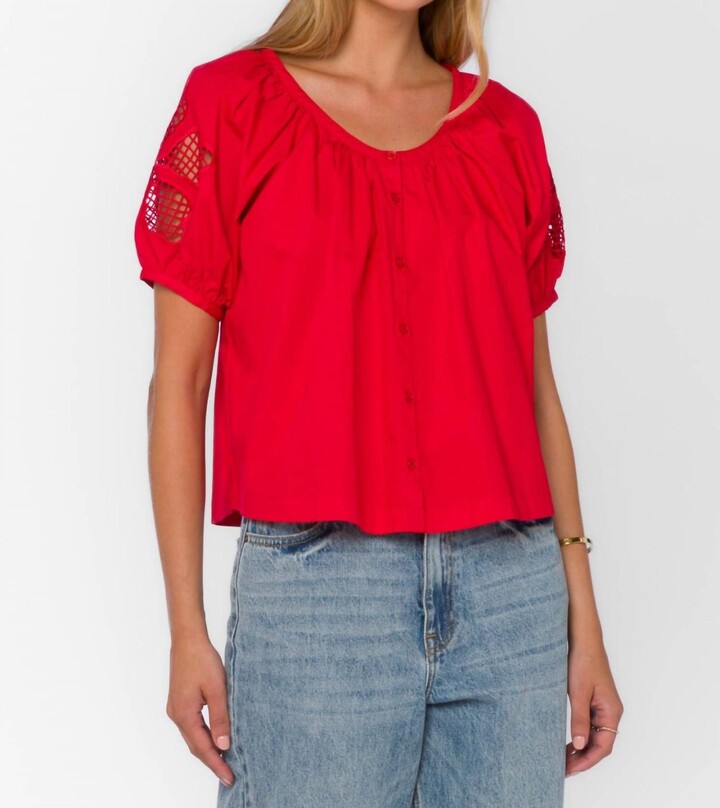 Flora Short Puff Sleeve Top In Saucy Red