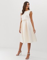 fold back crop top midi prom dress