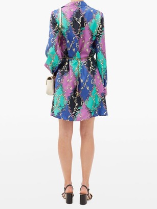 Gucci GG Diamond-print Silk-twill Mini Dress - Purple Multi