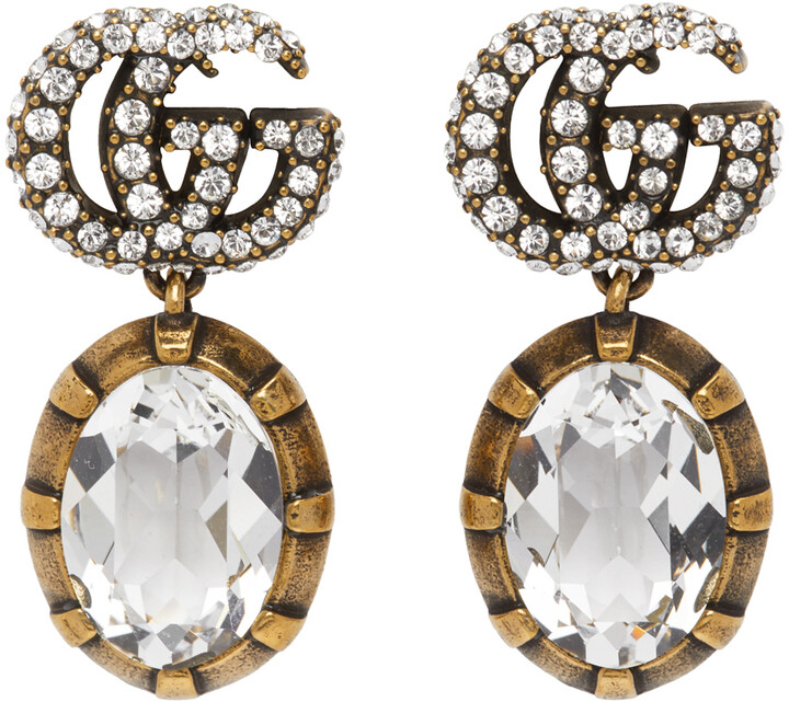Gucci Gold Crystal Double G Earrings ShopStyle