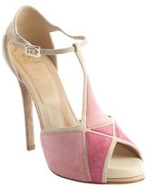 Thumbnail for your product : Roger Vivier pink and beige suede 'Prismick' peep toe sandals