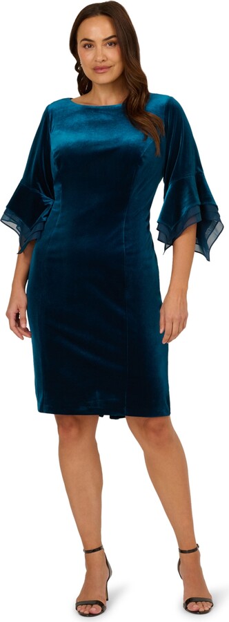 Adrianna Papell Plus Size Velvet Bell Sleeve Short Dress