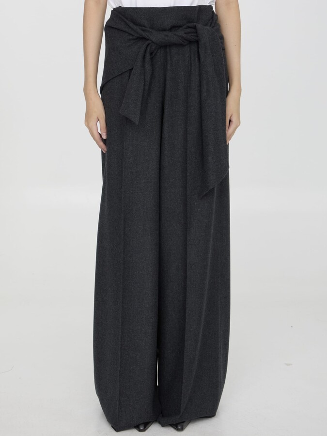 パンツ MAX MARA ARSENIO WIDE-LEG WOOL TROUSERS MAX MARA Arsenio tie-front wool-blend felt wide-leg pants