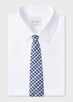 Paul Smith Men's Blue And White Check Silk Tie