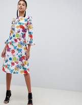 Thumbnail for your product : ASOS DESIGN fluted sleeve midi dress in summer floral print