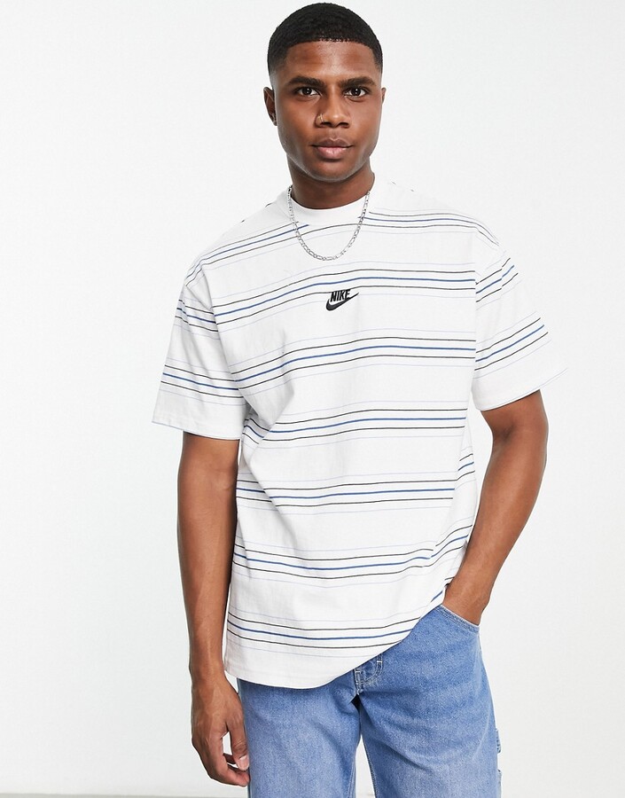 Nike Premium Essentials oversized stripe t-shirt in white and blue -  ShopStyle