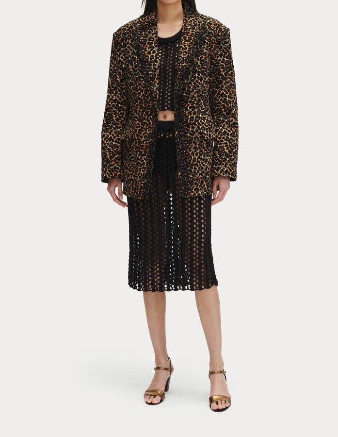Abel Corduroy Blazer In Black/leopard Print