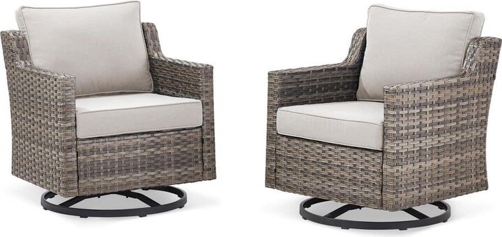 Bellefurn Halara 2-Person Gray Wicker Outdoor Swivel Glider Patio Rocking Chair with Olefin 4 in. Thick Beige Cushions