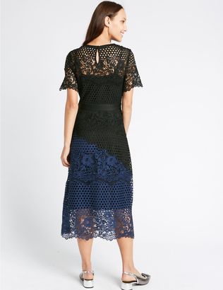 Marks and Spencer Lace Colour Block Short Sleeve Midi Dress