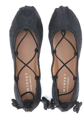 Twin-Set Black Leather Flat Shoe