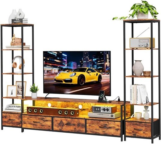 TROPOW TVStandsforLivingRoom,TVStandwithBookshelves,FarmhouseEntertainmentCenterfor65inTVs,TVsCabinetforLivingRoomPowerOutlets