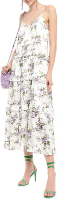 Les Rêveries Tiered Ruffle-trimmed Floral-print Silk-satin Midi Dress