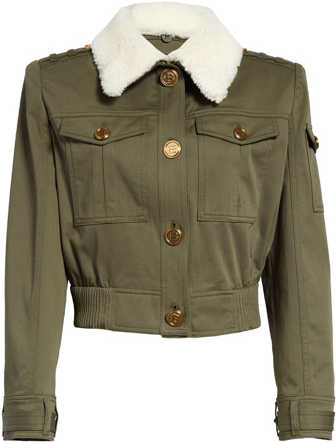 Shearling trim crop jacket Clearance