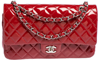 Chanel Red Quilted Patent Leather Medium Classic Double Flap Bag