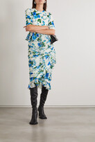 Thumbnail for your product : Richard Quinn Ruffled Ruched Floral-print Crepe De Chine And Jersey Dress - Blue