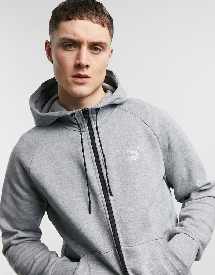 Puma Classics Tech zip through hoodie in gray - ShopStyle