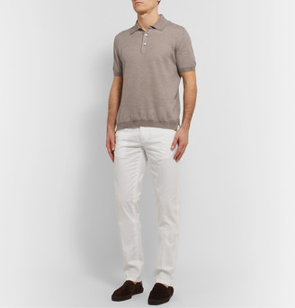 Ermenegildo Zegna Slim-Fit Textured-Knit Silk And Cotton-Blend Polo Shirt