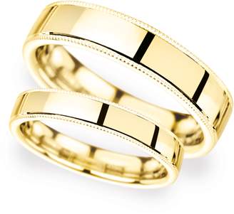 Goldsmiths 8mm Flat Court Heavy Milgrain Edge Wedding Ring In 18 Carat Yellow Gold