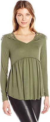 Taylor & Sage Women's Long Sleeve Top with Lace Crochet Shoulder