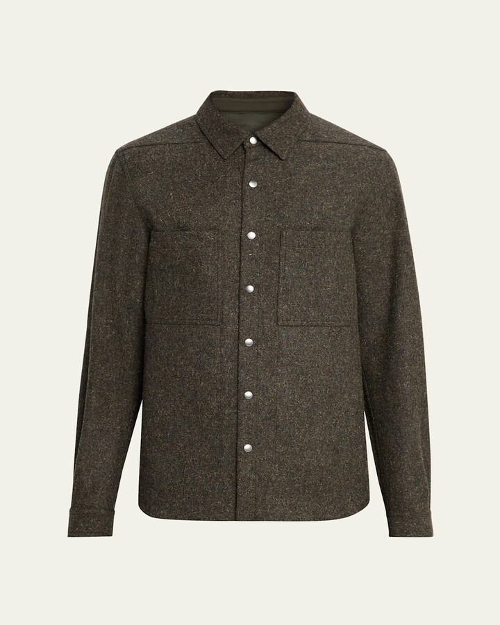 Rick Owens Men's Melange Wool Snap-Front Overshirt