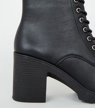 New Look Leather-Look Lace Up Heeled Boots