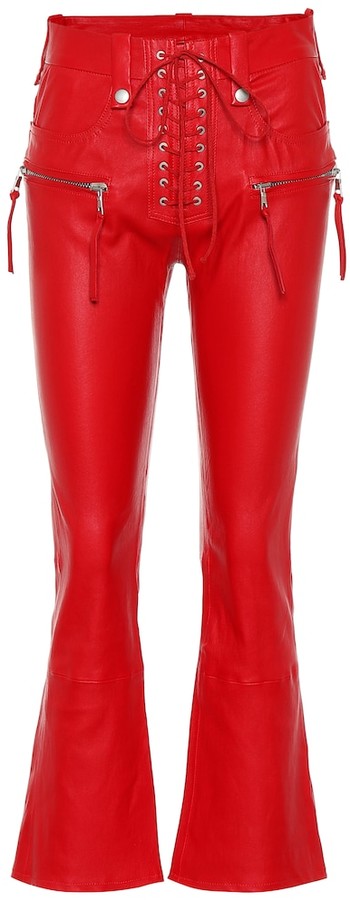 red leather lace up pants