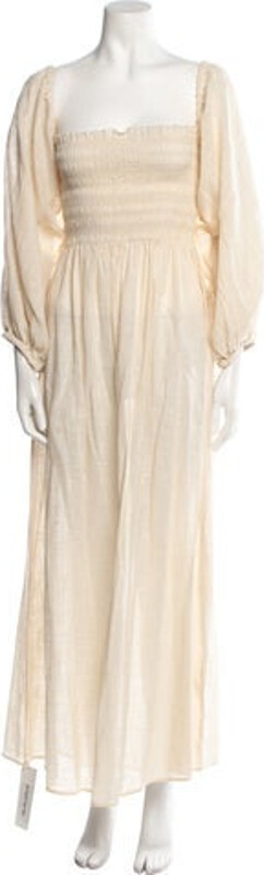 CLOE CASSANDRO Evening Gown Neutrals Ruffle Embellishment Long Sleeve with Square Neckline