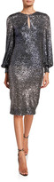 Thumbnail for your product : Badgley Mischka Ombre Sequin Poet-Sleeve Keyhole Neck Dress